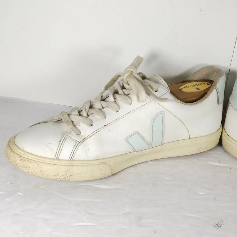 Veja Women's Esplar US 9 White Blue Smooth Leather Low Top Sneakers Shoes